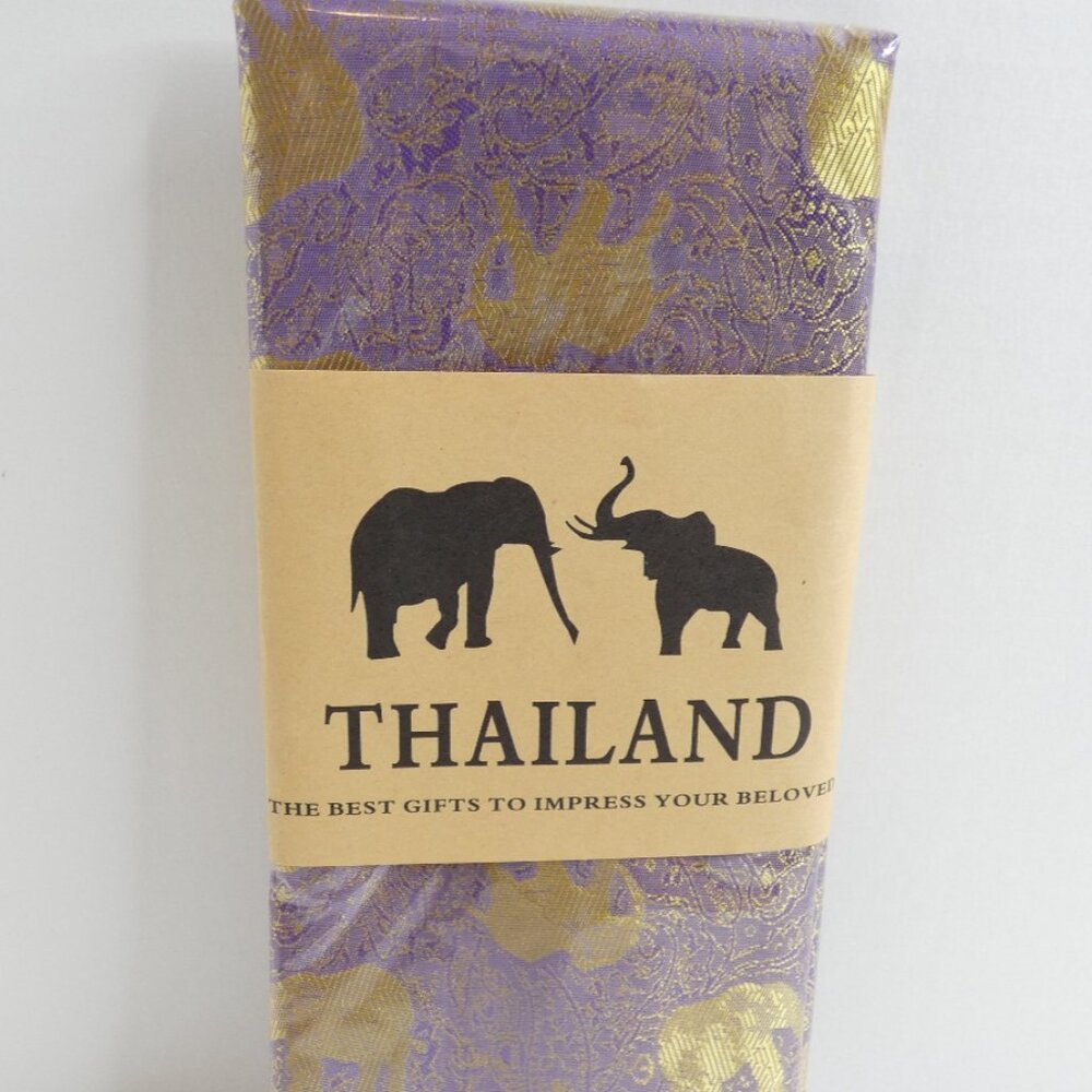 100% Silk Scarf Purple-Gold Embossed Lucky Elephant Headband Belt 73" x 27" NWOT